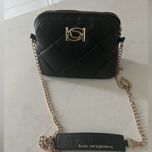 Bebe Black Quilted Crossbody Bag with Gold Chain